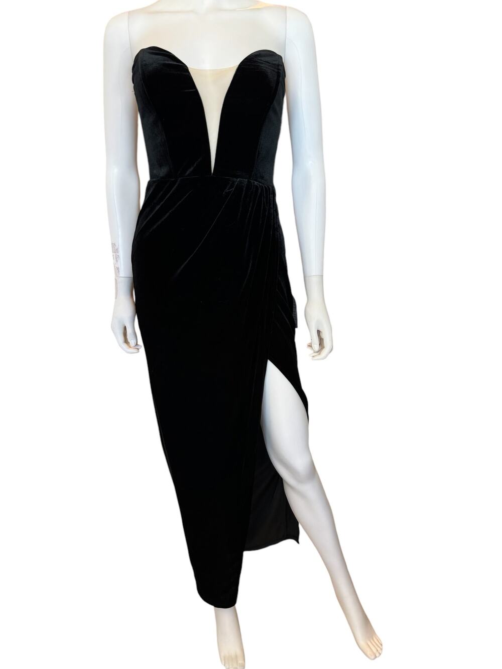 New ~ LULU'S ~My Dream Come True Black Velvet Strapless Maxi Dress Size S PROM - Picture 1 of 8